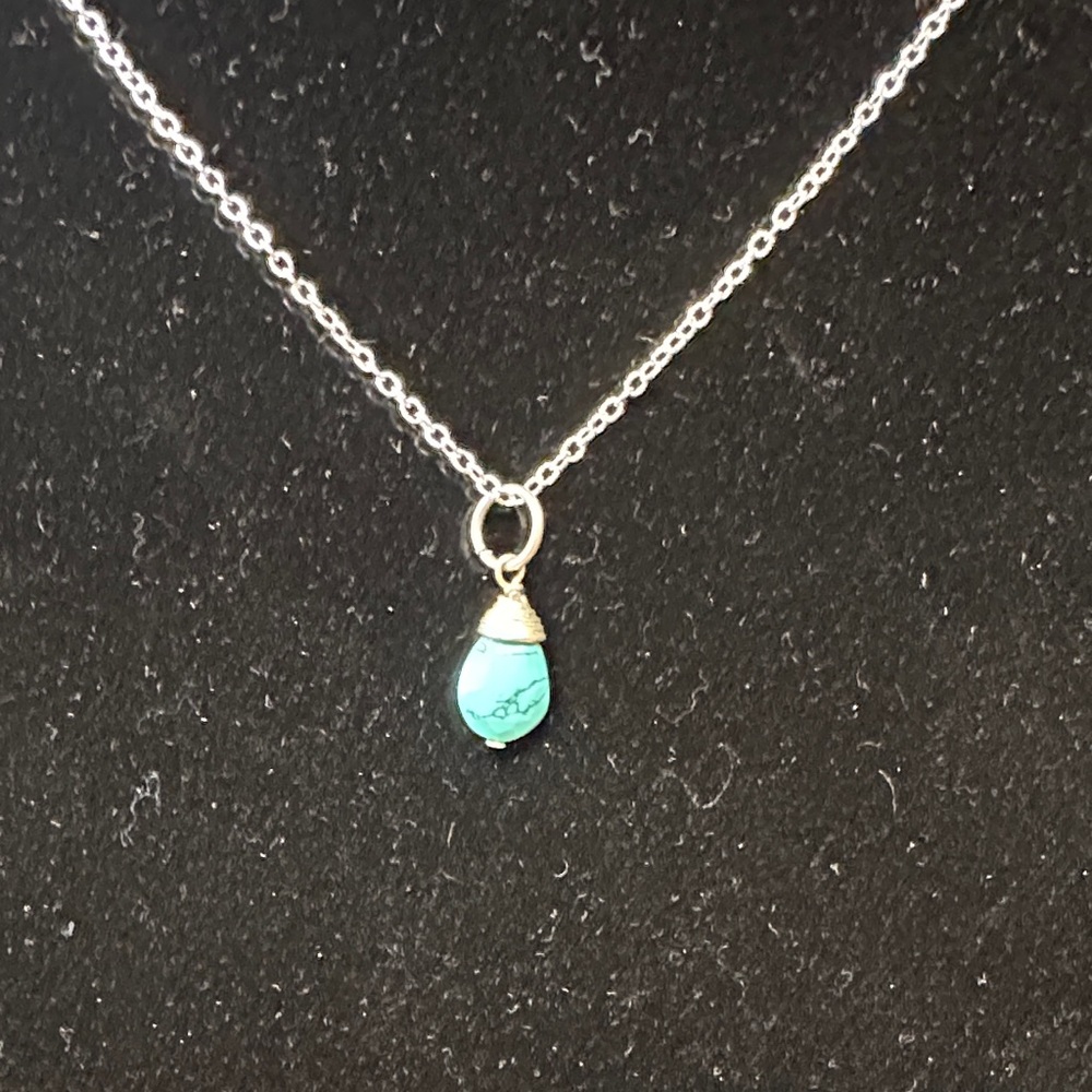 925 Silver Necklace with Turquoise Pendant. Dainty.